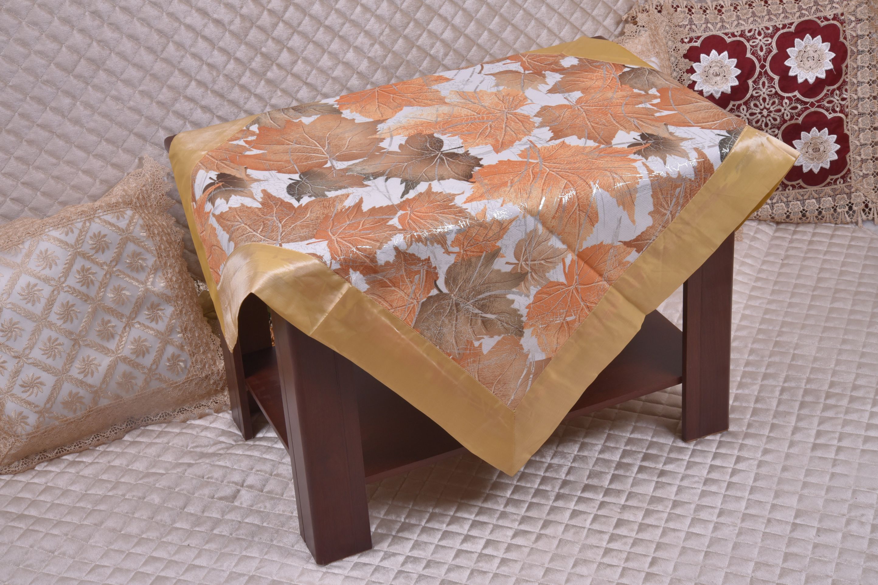 印花布艺桌布刺绣竹节纱万用盖巾方桌布图