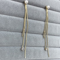 S925 silver needle long zircon tassel earrings