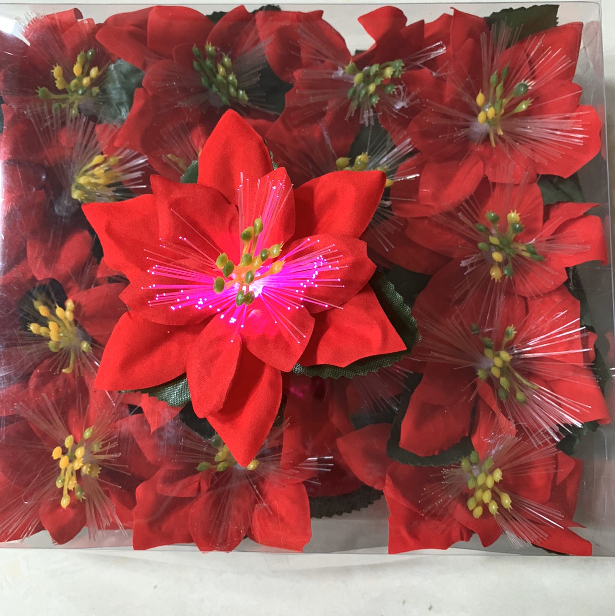 光纤圣诞花 光纤花树脂花 艺术摆件 来料加工 来样定做 