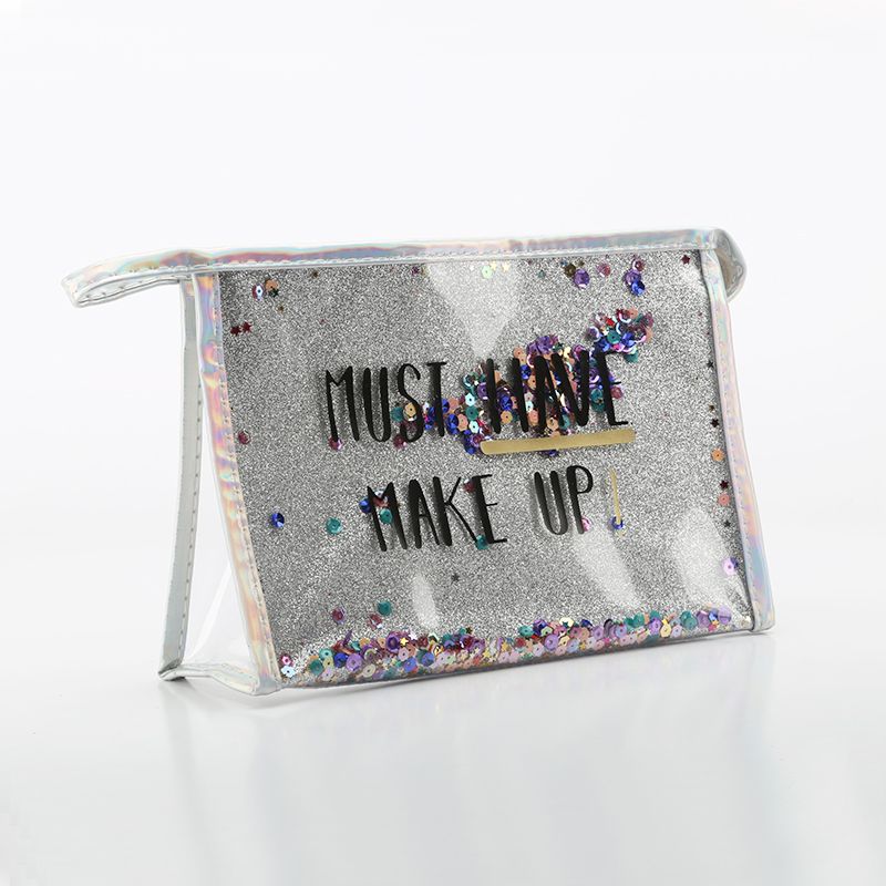 PVC流沙公文包可定制logo金粉拼接洗漱包防水化妆品收纳包详情图4