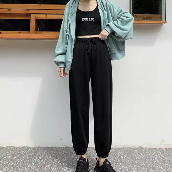 Grey sweatpants haren loose bunched trousers for women autumn winter high waist slimmer watch-trousers trendy harbor taste leisure nine minutes trousers 4 thumbnail