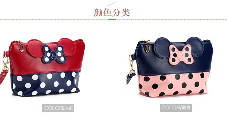 Classic European and American PU cosmetic bags, round dot bow hand-held bags, original manufacturer, cartoon handbags detail image 3