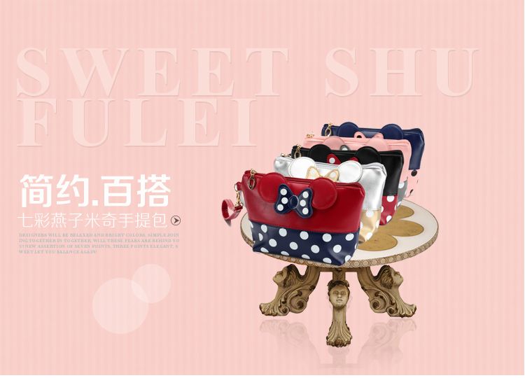 Classic European and American PU cosmetic bags, round dot bow hand-held bags, original manufacturer, cartoon handbags detail image 1