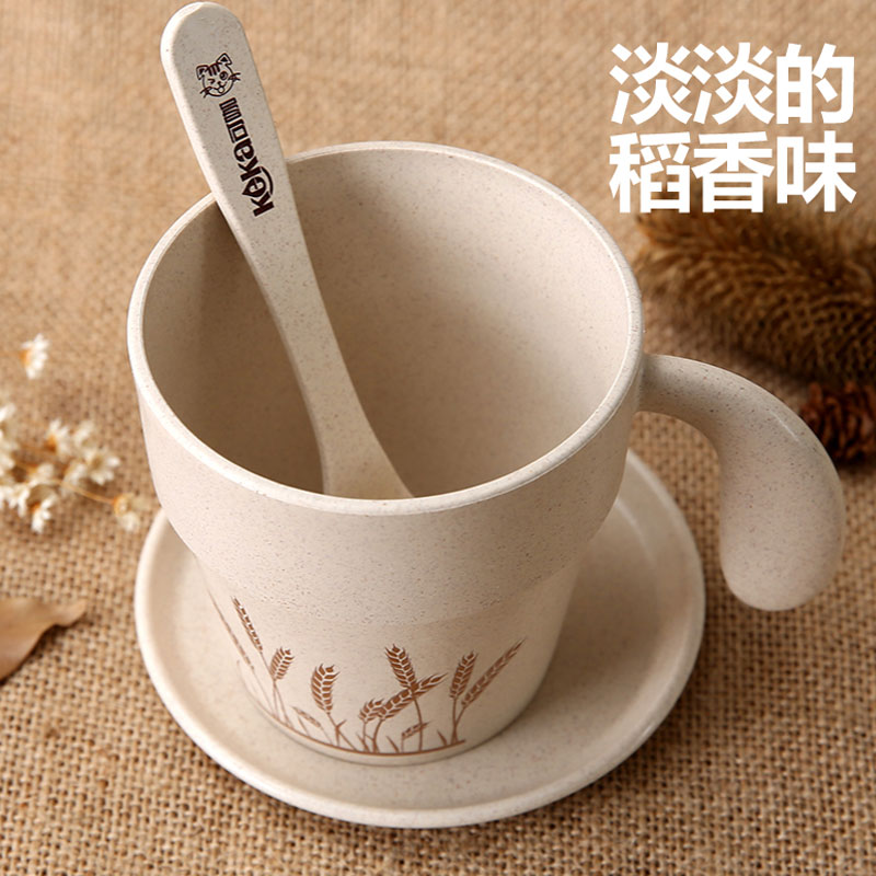依蔓特 新款创意带把茶杯 谷纤维稻壳纤维咖啡杯带勺子产品图