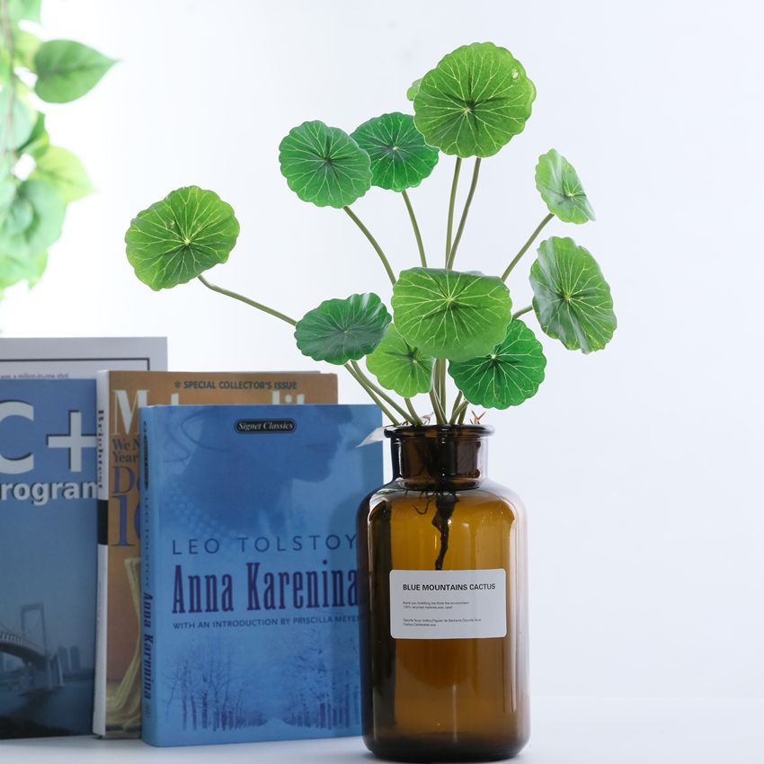 Simulated mini lotus leaf handle with a comfortable grip, simulated pennywort plant, artificial flower leaves, Pennywort HC31015, lotus leaf pennywort film Specification image