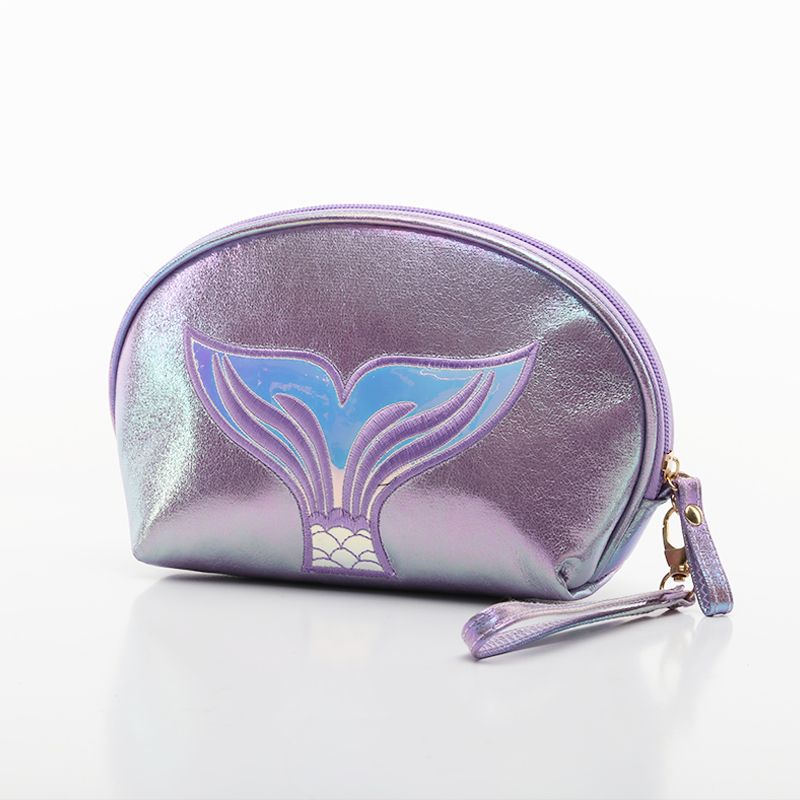 Hot-selling embroidery beauty fish tail semi-round bag, rainbow crack cosmetic bag, cartoon phantom color handbag in foreign trade detail image 6