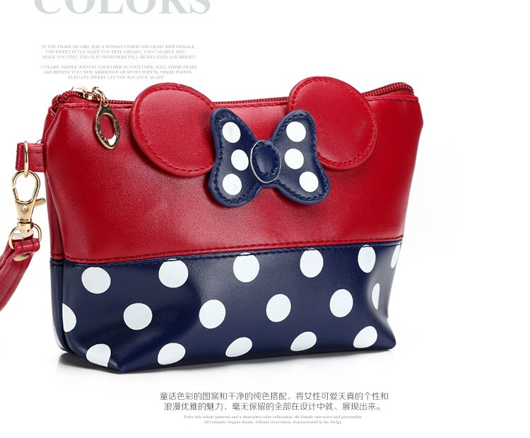 Classic European and American PU cosmetic bags, round dot bow hand-held bags, original manufacturer, cartoon handbags detail image 16
