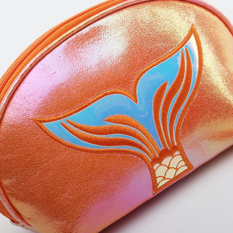 Hot-selling embroidery beauty fish tail semi-round bag, rainbow crack cosmetic bag, cartoon phantom color handbag in foreign trade detail image 15