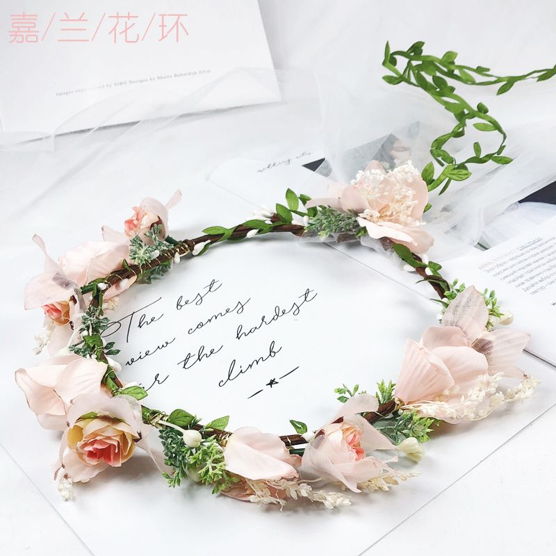 New bride, pink gauze garland, veil, travel and vacation, hair accessories, wedding dress, photo shoot and accessories detail image 1