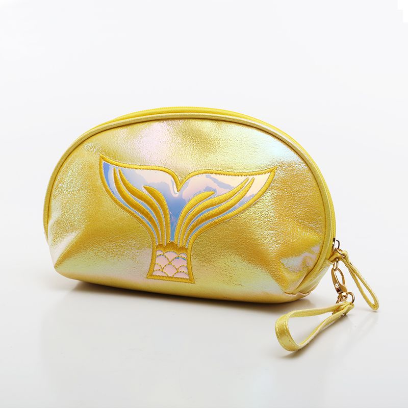 Hot-selling embroidery beauty fish tail semi-round bag, rainbow crack cosmetic bag, cartoon phantom color handbag in foreign trade detail image 3