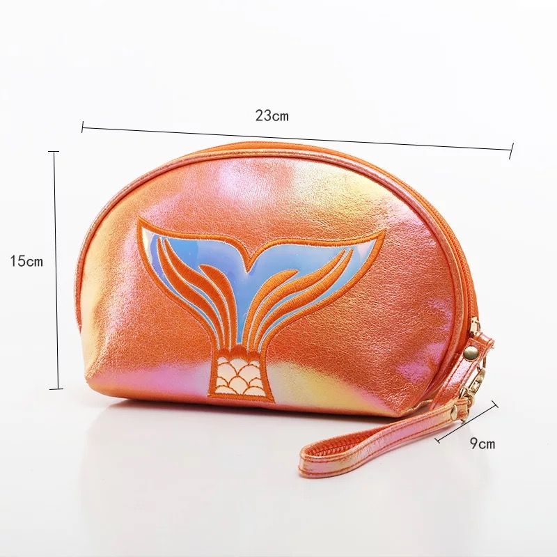 Hot-selling embroidery beauty fish tail semi-round bag, rainbow crack cosmetic bag, cartoon phantom color handbag in foreign trade detail image 4