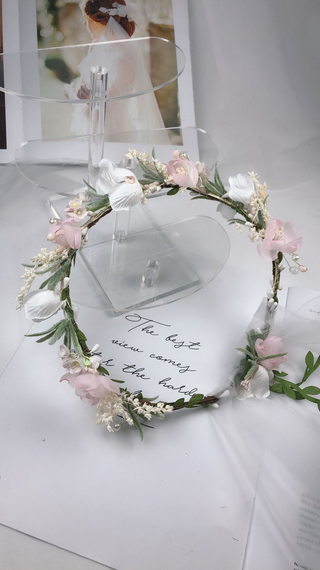 Korean version Bohemian camellia flower headband, simple bow, gauze ribbon garland, women's handcrafted fabric accessory Application Scenario