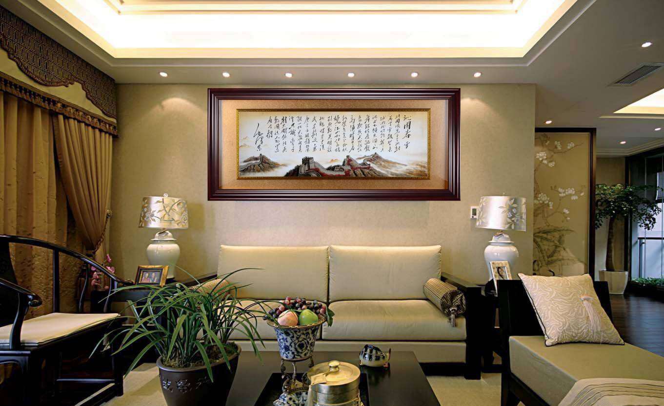 Chinese Art Decorative Painting Living Room Study Tea Room Office Hanging Painting Manual Sand Painting Qinyuan Spring Snow Great Wall 200*90