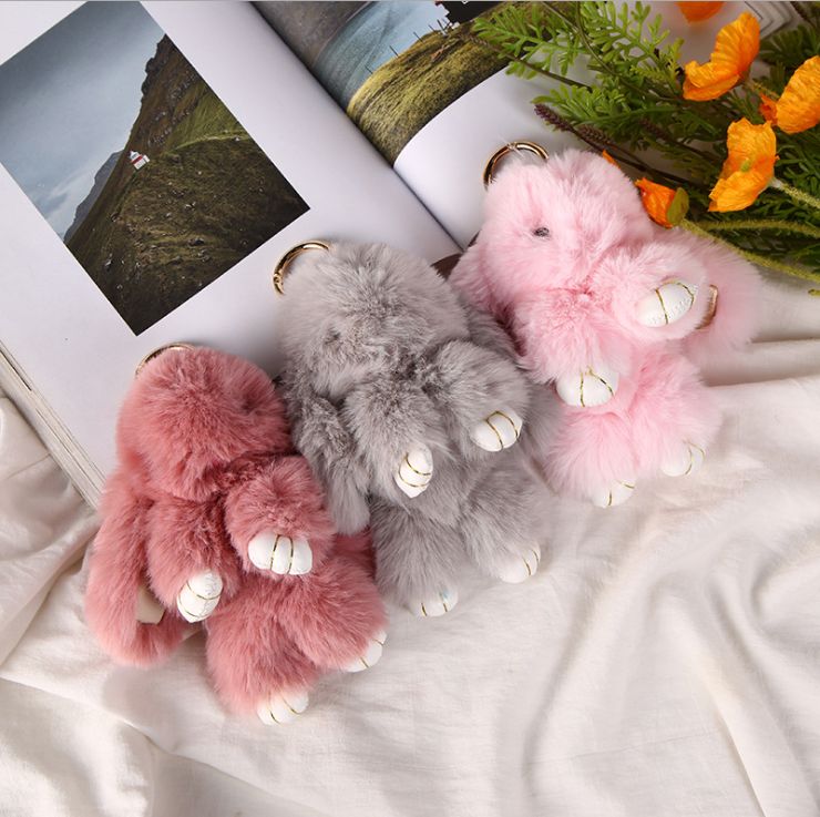 现货仿濑兔毛钥匙扣挂件 可爱兔子包包挂饰 儿童毛绒玩具汽车挂饰详情图3