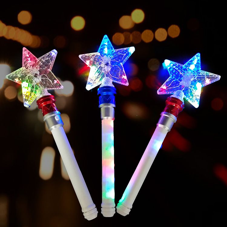 雪花发光旋转棒 五角星手柄发光棒 儿童魔法七彩星星棒详情图1
