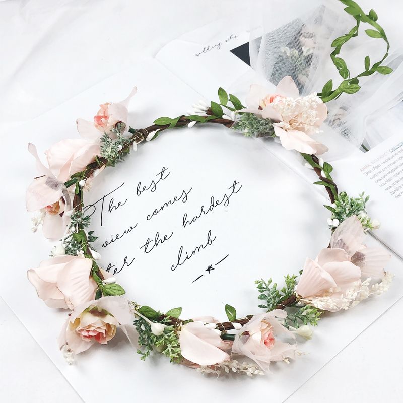 New bride, pink gauze garland, veil, travel and vacation, hair accessories, wedding dress, photo shoot and accessories details Picture