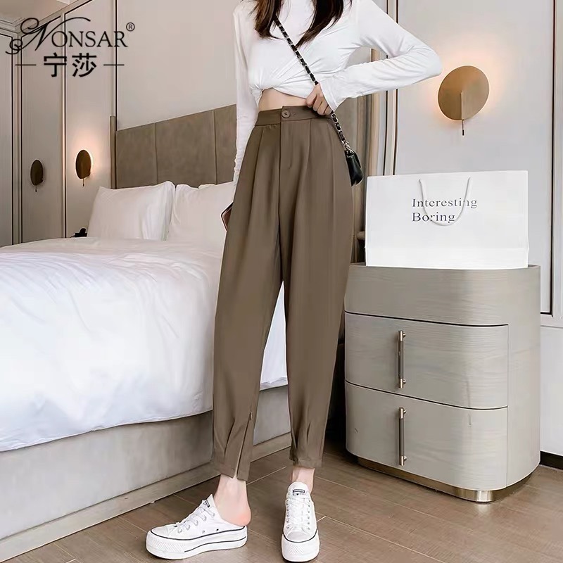 Grey sweatpants haren loose bunched trousers for women autumn winter high waist slimmer watch-pants trendy harbor taste leisure nine minutes trousers 16 thumbnail