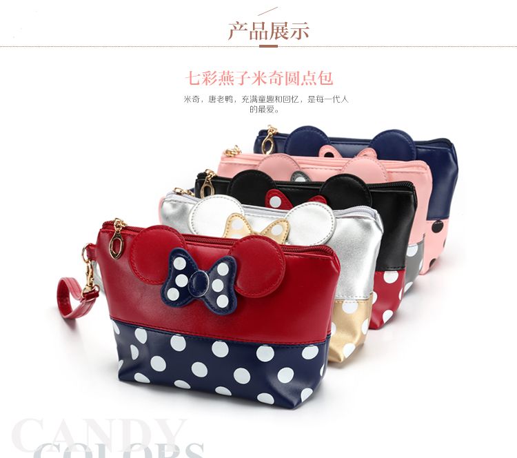Classic European and American PU cosmetic bags, round dot bow hand-held bags, original manufacturer, cartoon handbags detail image 17