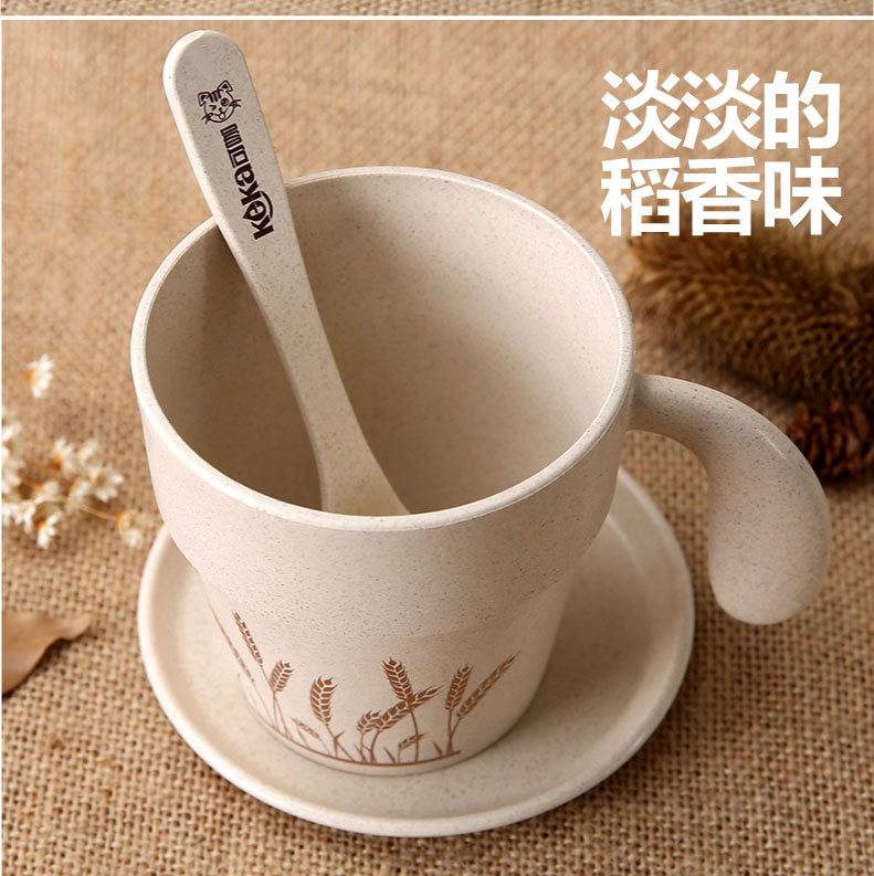 依蔓特 新款创意带把茶杯 谷纤维稻壳纤维咖啡杯带勺子详情图2