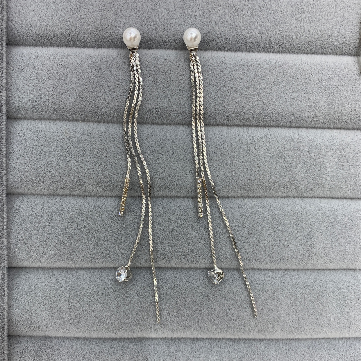 S925 silver needle long tasseled zircon earrings thumbnail