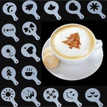 塑料拉花模具 花式咖啡印花模型 加厚 咖啡奶泡喷花模板16枚 套装