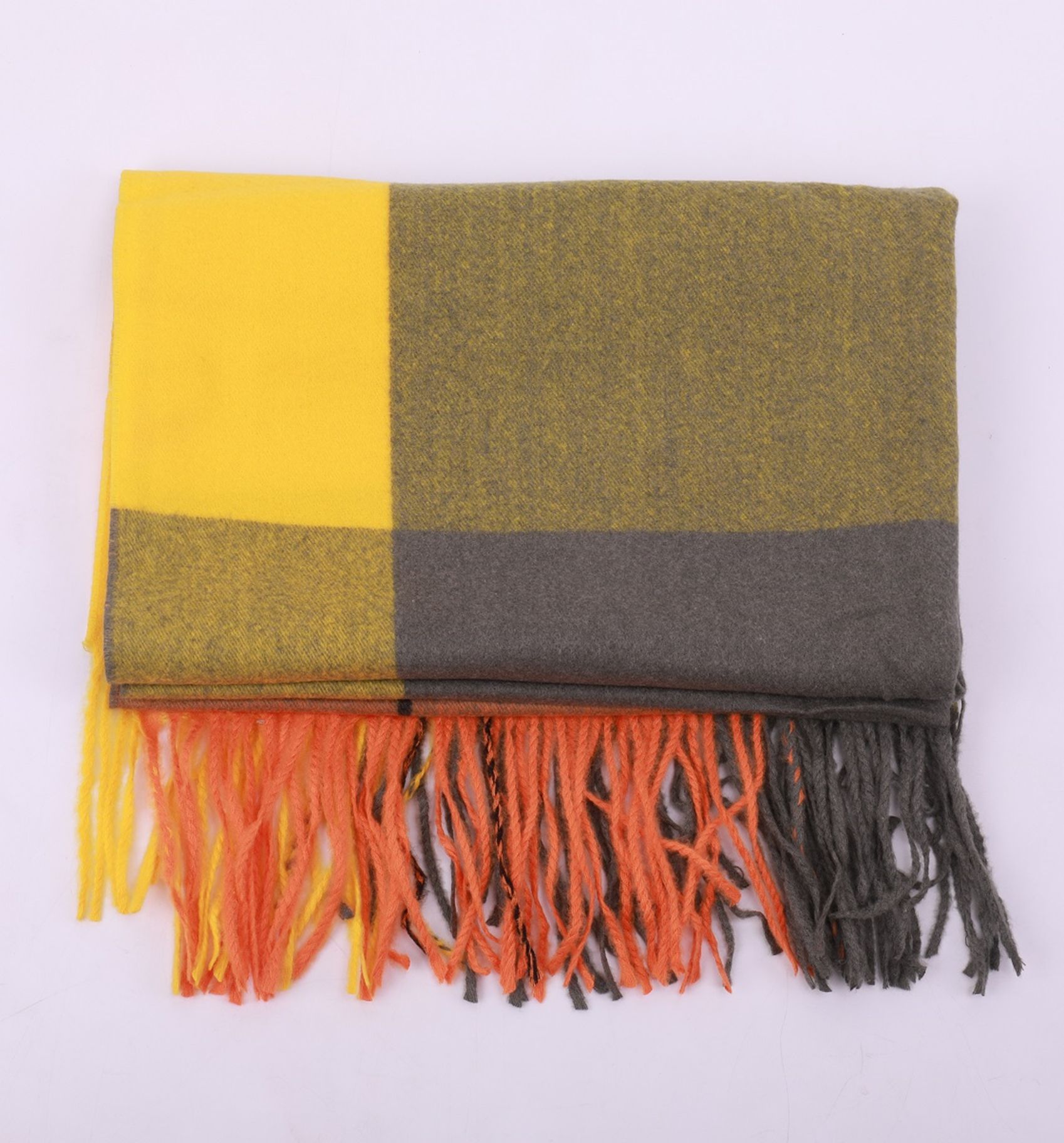 Yiwu Selection Bazaar colorful square striped scarf turmeric grass green /46975