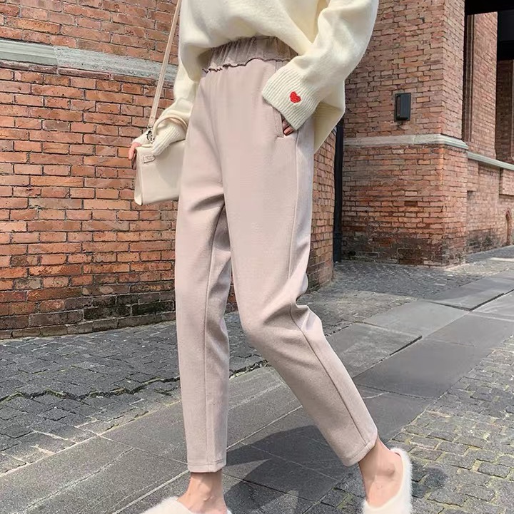Grey sweatpants haren loose bunched trousers for women autumn winter high waist slimmer watch-pants trendy harbor taste leisure nine minutes trousers 8 thumbnail