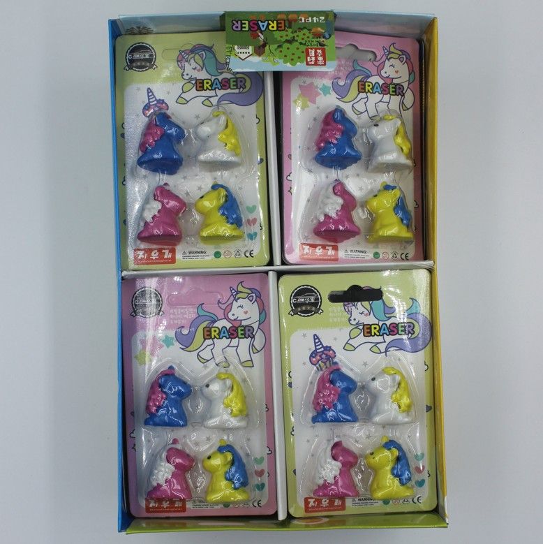 Korean version of the cartoon unicorn 4 CARDS installed student set eraser mini cute school supplies DIY environmental protection thumbnail