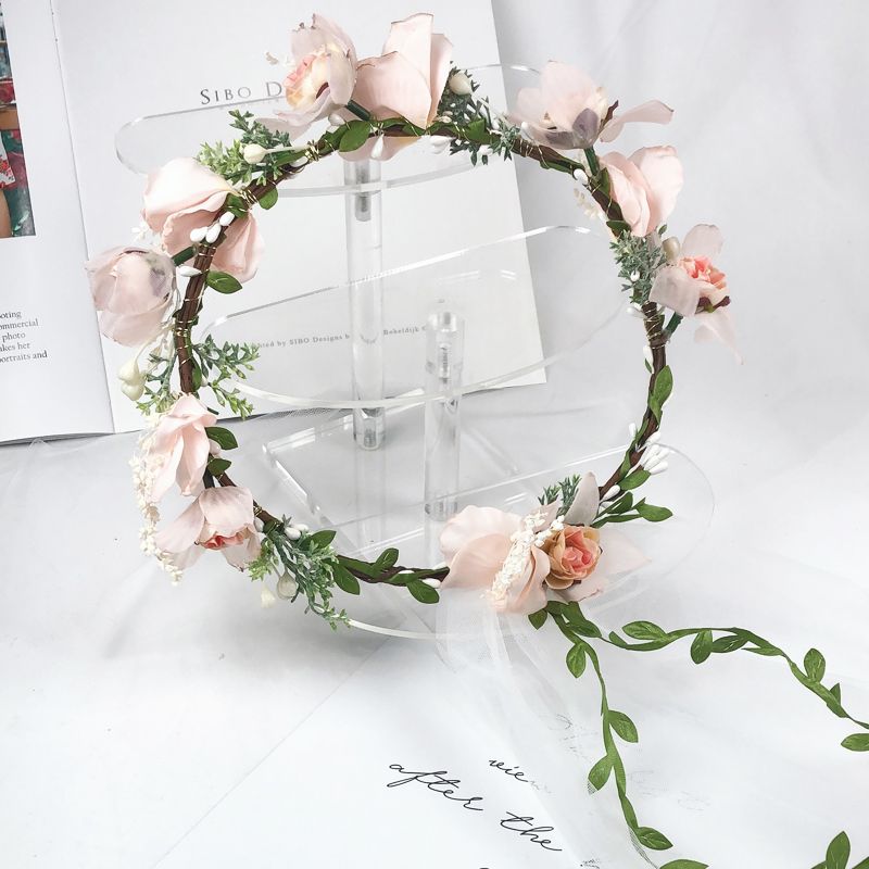 New bride, pink gauze garland, veil, travel and vacation, hair accessories, wedding dress, photo shoot and accessories detail image 4