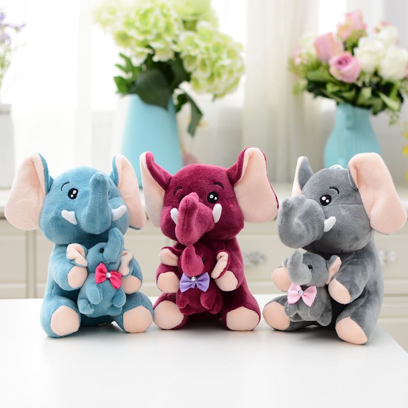 30cm mother and child elephant holding baby elephant doll Animal doll Cute elephant doll Creative plush toy children's gift