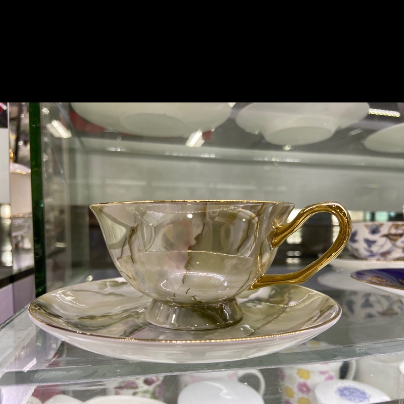 Gold handle cup and saucer cup coffee cup thumbnail