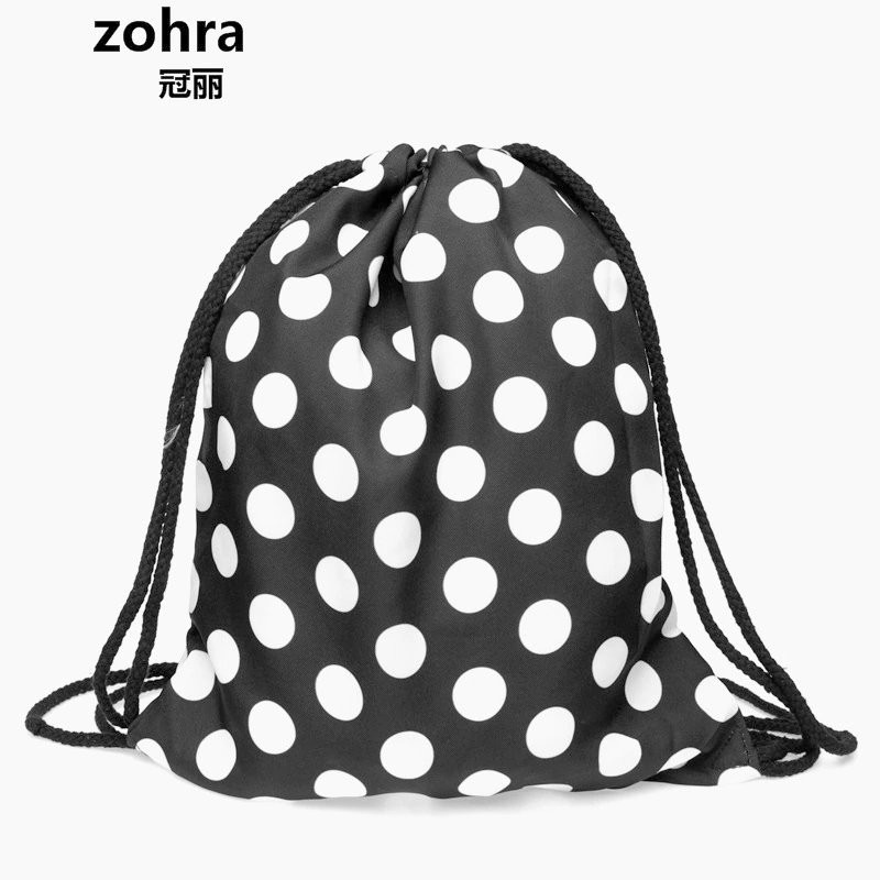 zohra跨境热卖3D数码印花小圆点束口袋 来图定制购物收纳束绳背详情图8