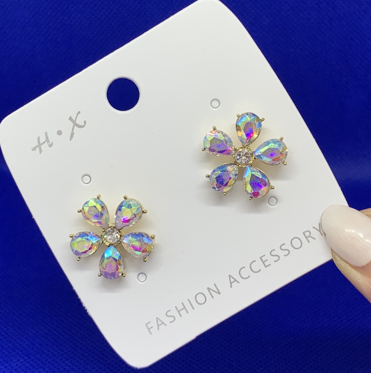 S925 silver needle white AB crystal stud earrings thumbnail