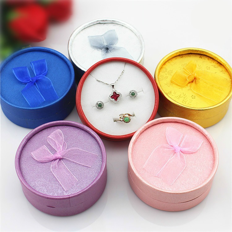 Hot style spot bowknot round jewelry box silver jewelry box bracelet gift box large round box wholesale thumbnail