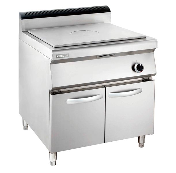 Gas-fired French iron plate with cabinet seat griddle grill