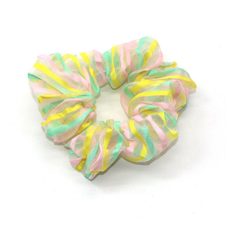A new Korean-style organza hair band with fashionable and creative stripes, a large intestine circle, and a girlish heart, as well as a bun and ponytail hair accessory Specification image