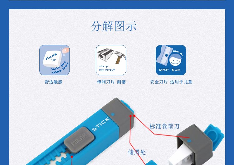 Spanish MILAN Milan 2-in-1 eraser Pencil sharpener push-type pen-shaped stick eraser 4702116 detail image 7