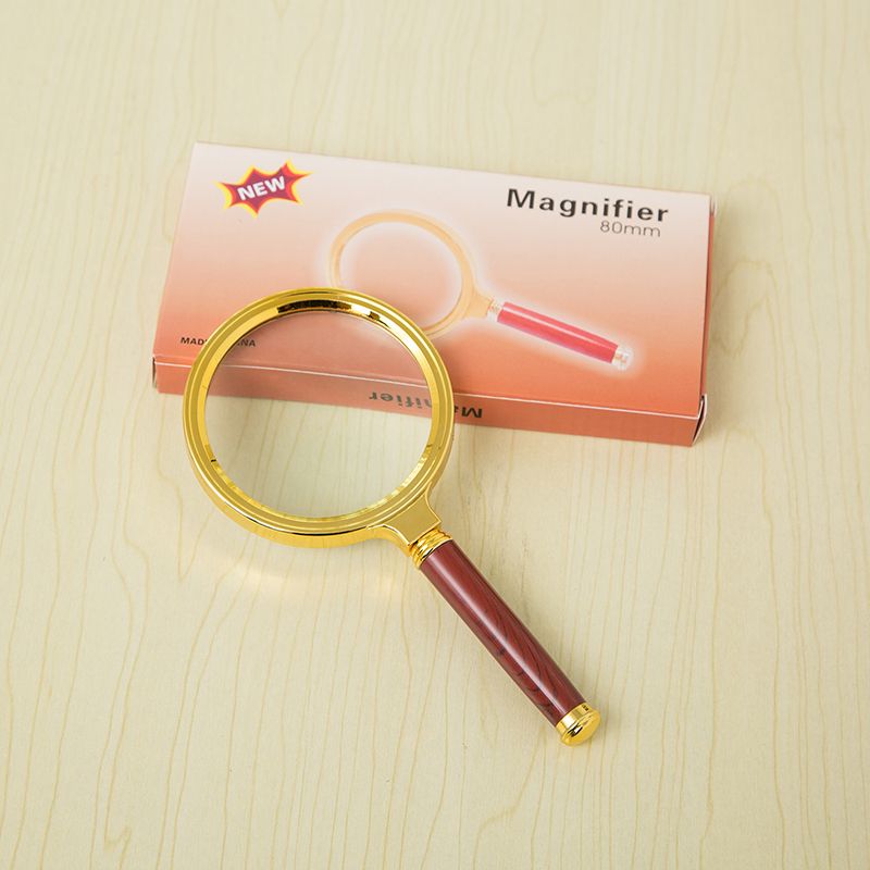 Handheld wooden-handled golden magnifying glass Specification image