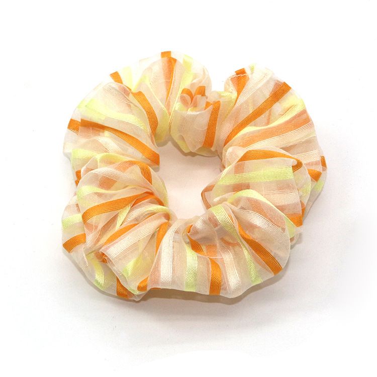 A new Korean-style organza hair band with fashionable and creative stripes, a large intestine circle, and a girlish heart, as well as a bun and ponytail hair accessory detail image 4