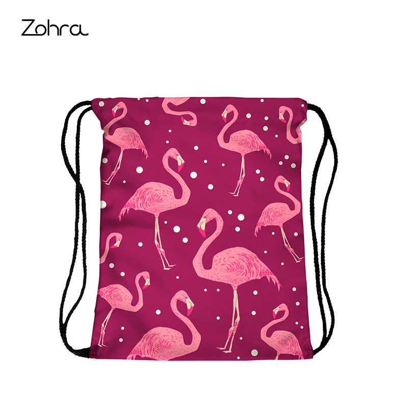 zohra新款速卖通3D数码印花火烈鸟束口袋购物收纳抽绳包欧美定制详情图6