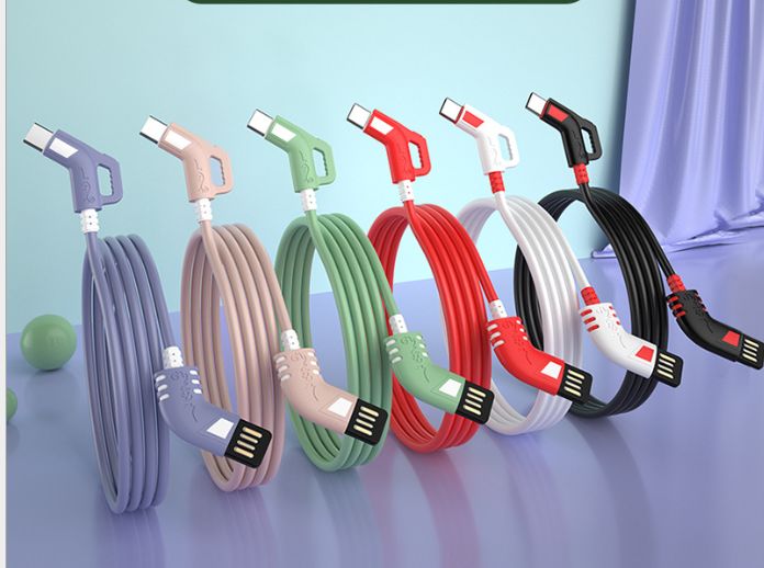 The new liquid silicone rubber elbow mobile game data cable is suitable for Android and Apple type-c color fast charging data cable detail image 7