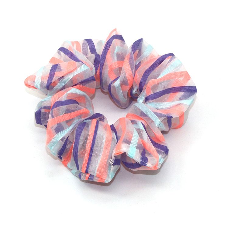 A new Korean-style organza hair band with fashionable and creative stripes, a large intestine circle, and a girlish heart, as well as a bun and ponytail hair accessory details Picture
