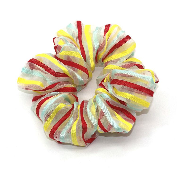 A new Korean-style organza hair band with fashionable and creative stripes, a large intestine circle, and a girlish heart, as well as a bun and ponytail hair accessory detail image 5