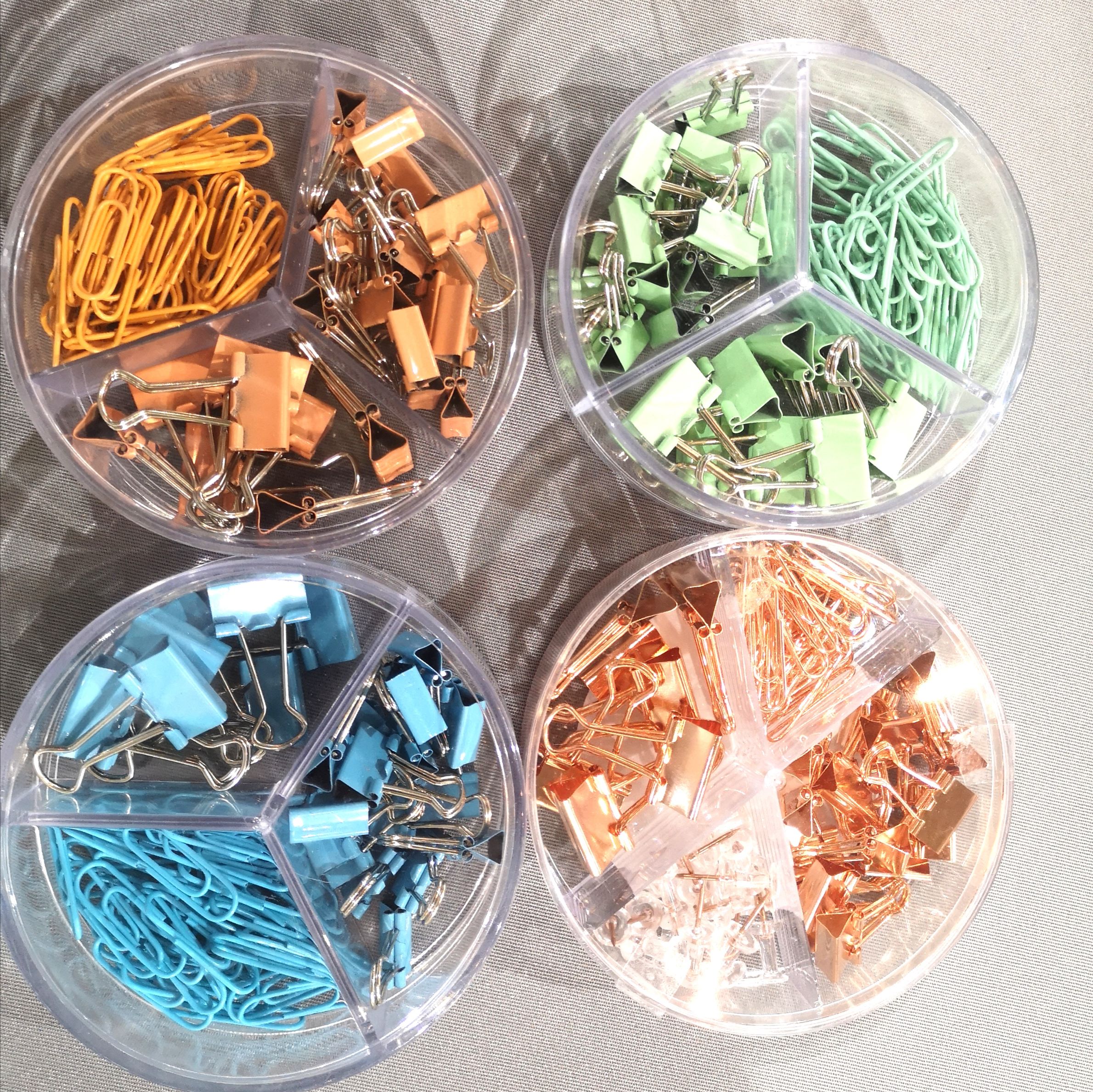 78553玫瑰金组合套装 回形针工字钉长尾夹办公套装票据夹桌面收纳图