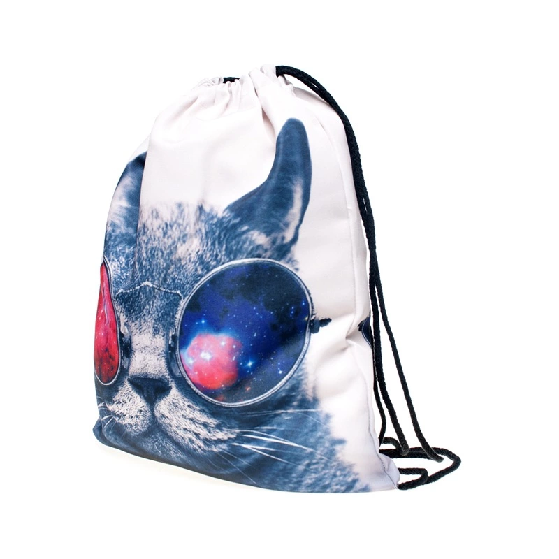 zohra新款3D数码印花眼镜猫束口袋双肩背包 购物收纳抽绳背包定详情图7