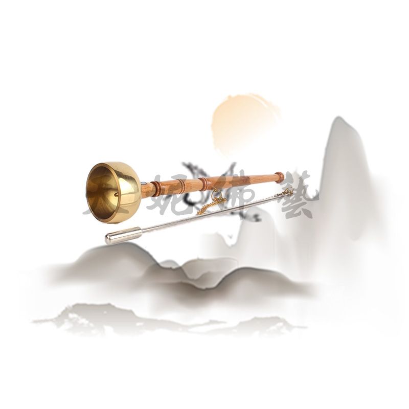 The wooden long-handled guiding chime and the copper chime for chanting and assisting in the recitation of the Buddha's name are ritual implements Specification image