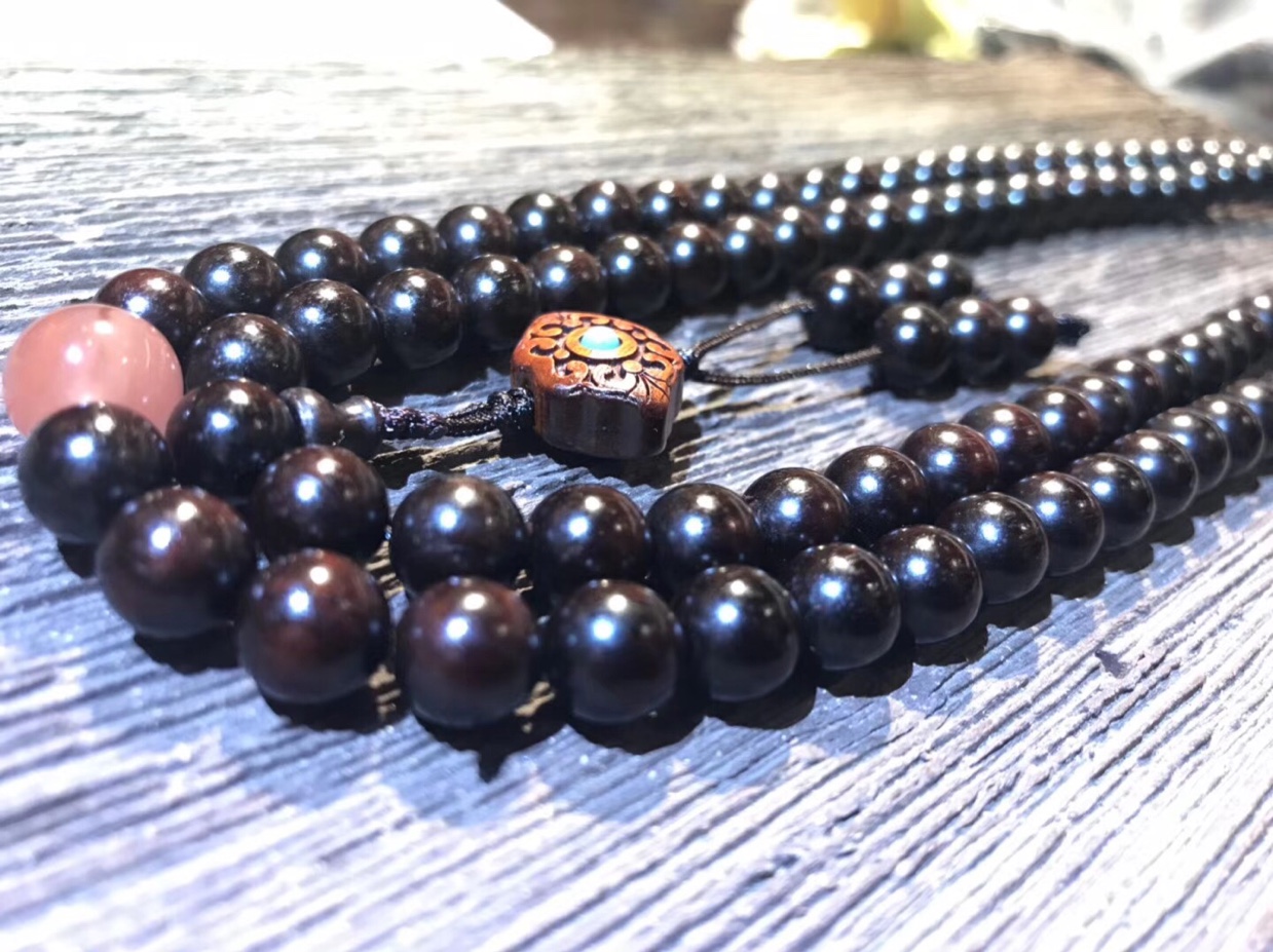 "Wu Mei" Original handcrafted genuine Indian demolition old material Golden Star small-leaf red Sandalwood prayer beads