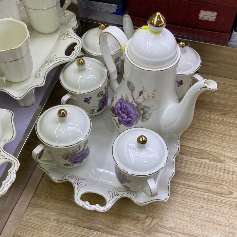 Purple flower teapot and teacup with cover dragon teapot set Elegant teapot and teacup set thumbnail