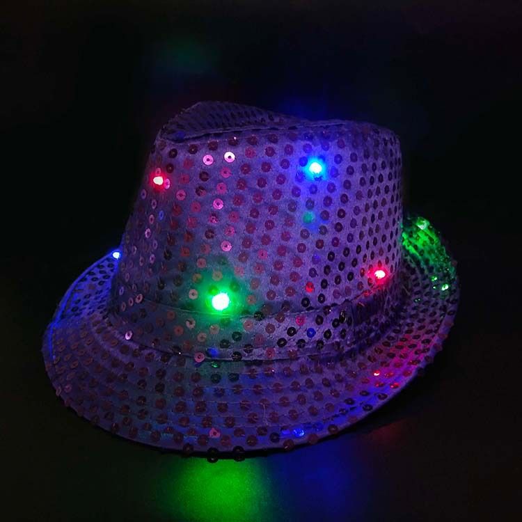 LED七彩发光亮片爵士帽 舞台道具闪光亮片帽详情图4