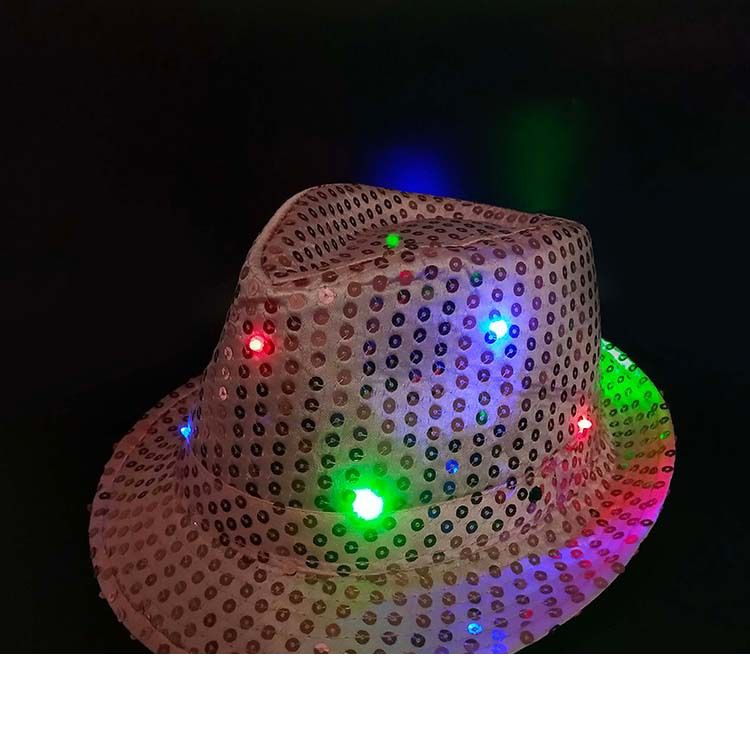 LED七彩发光亮片爵士帽 舞台道具闪光亮片帽详情图1